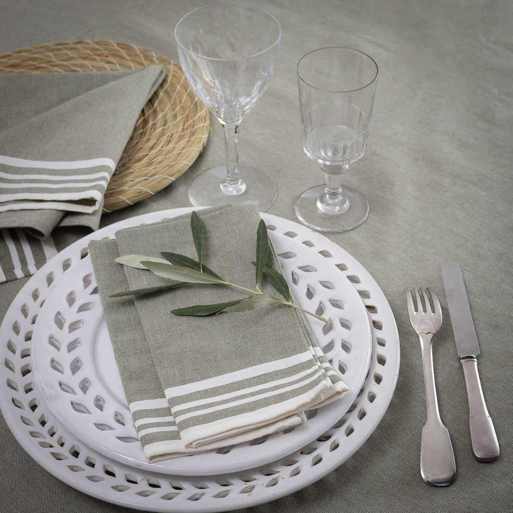 Mahdia - Nappe + 4 Serviettes - Vert Olive