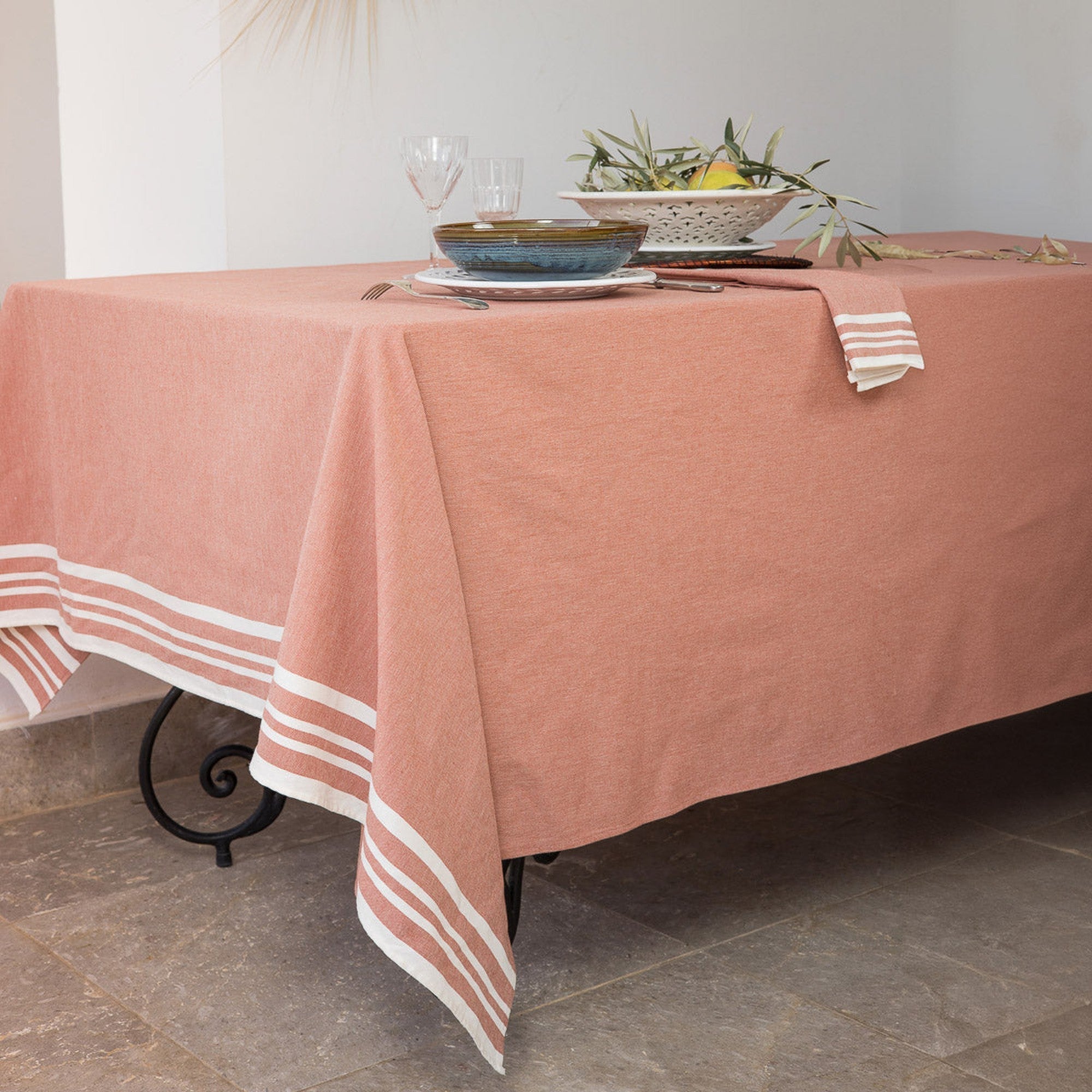 Mahdia - Nappe + 8 Serviettes - Rouge Tomette