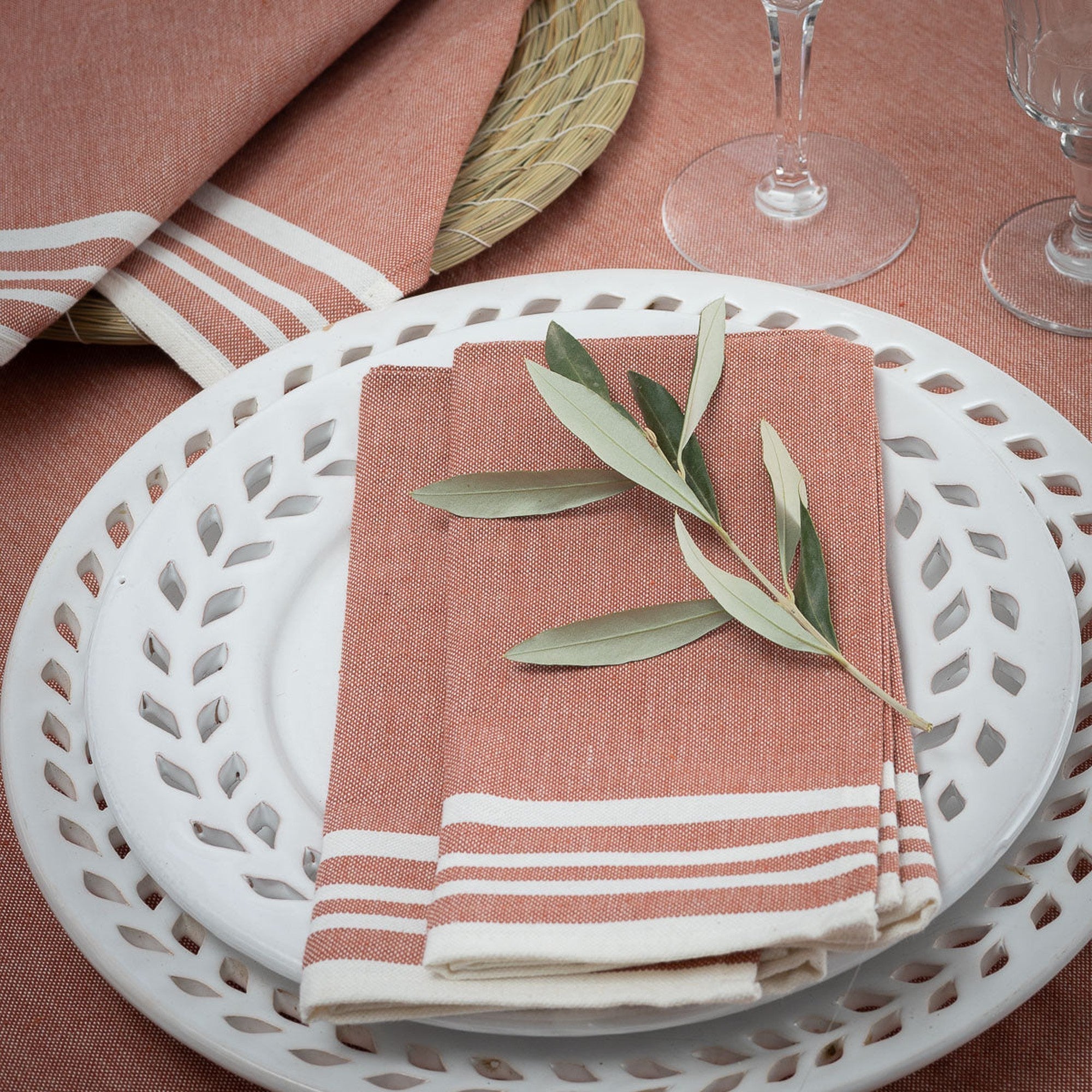 Mahdia - Nappe + 8 Serviettes - Rouge Tomette