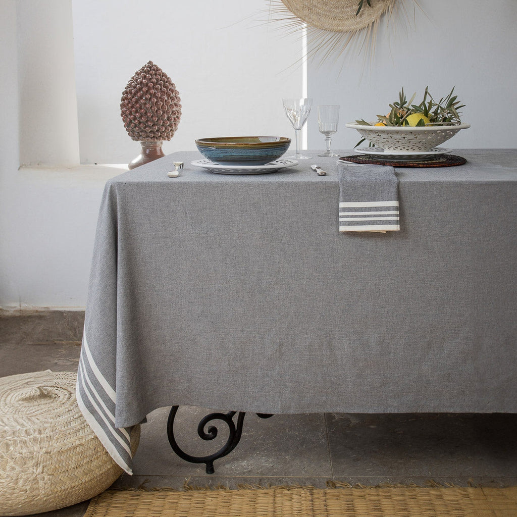Mahdia - Nappe + 8 Serviettes - Gris Moyen
