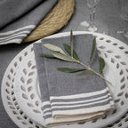 Mahdia - Nappe + 8 Serviettes - Gris Moyen