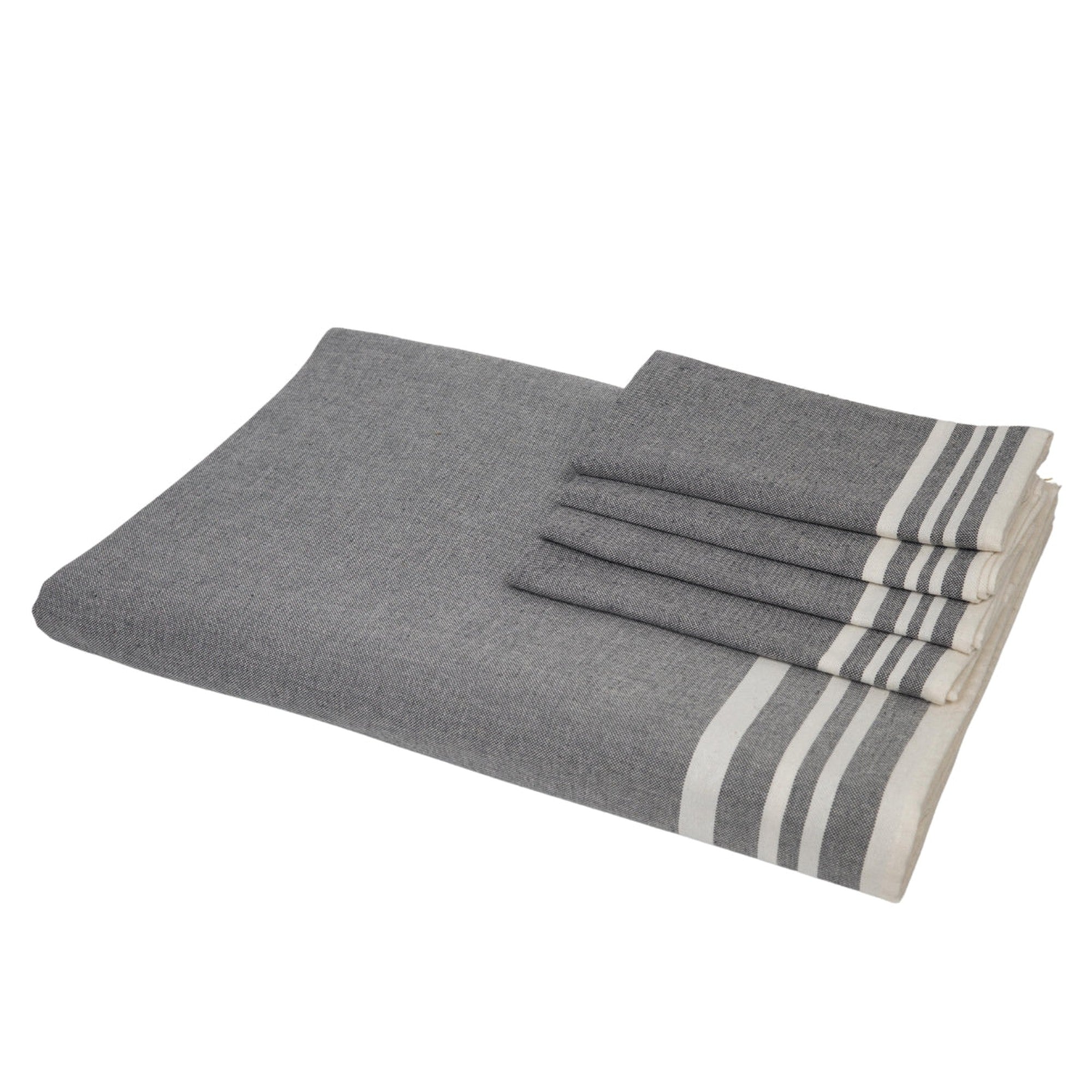 Mahdia - Nappe + 8 Serviettes - Gris Moyen