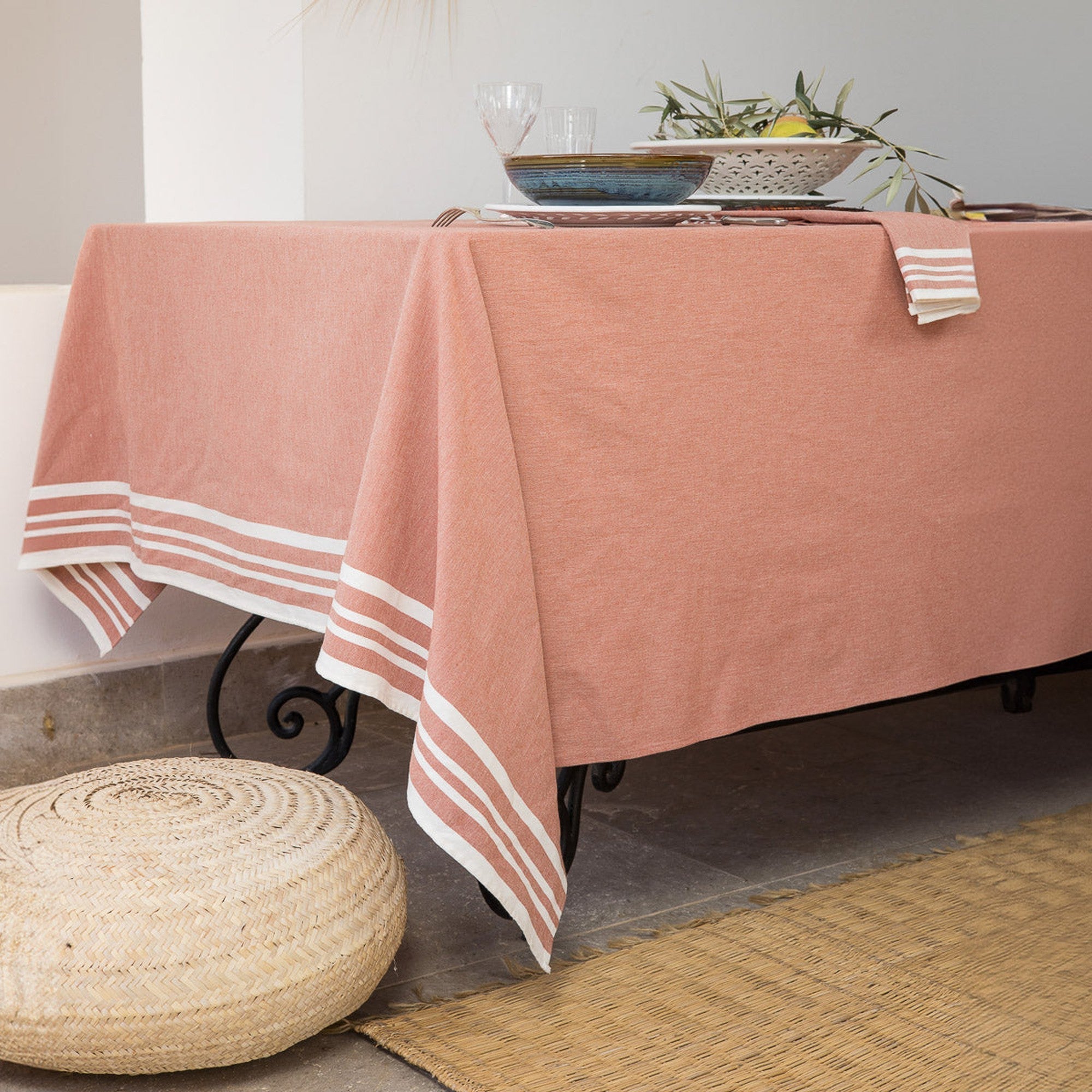 Mahdia - Nappe + 8 Serviettes - Rouge Tomette