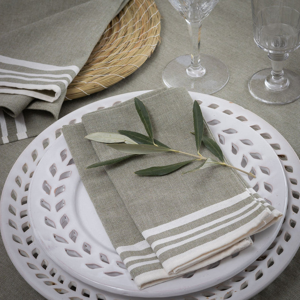 Mahdia - Nappe + 8 Serviettes - Vert Olive