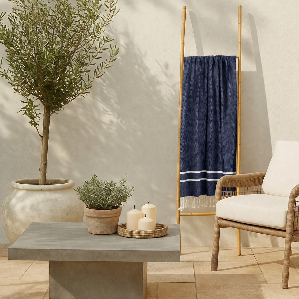 Sienna - Fouta Jacquard - Bleu Denim