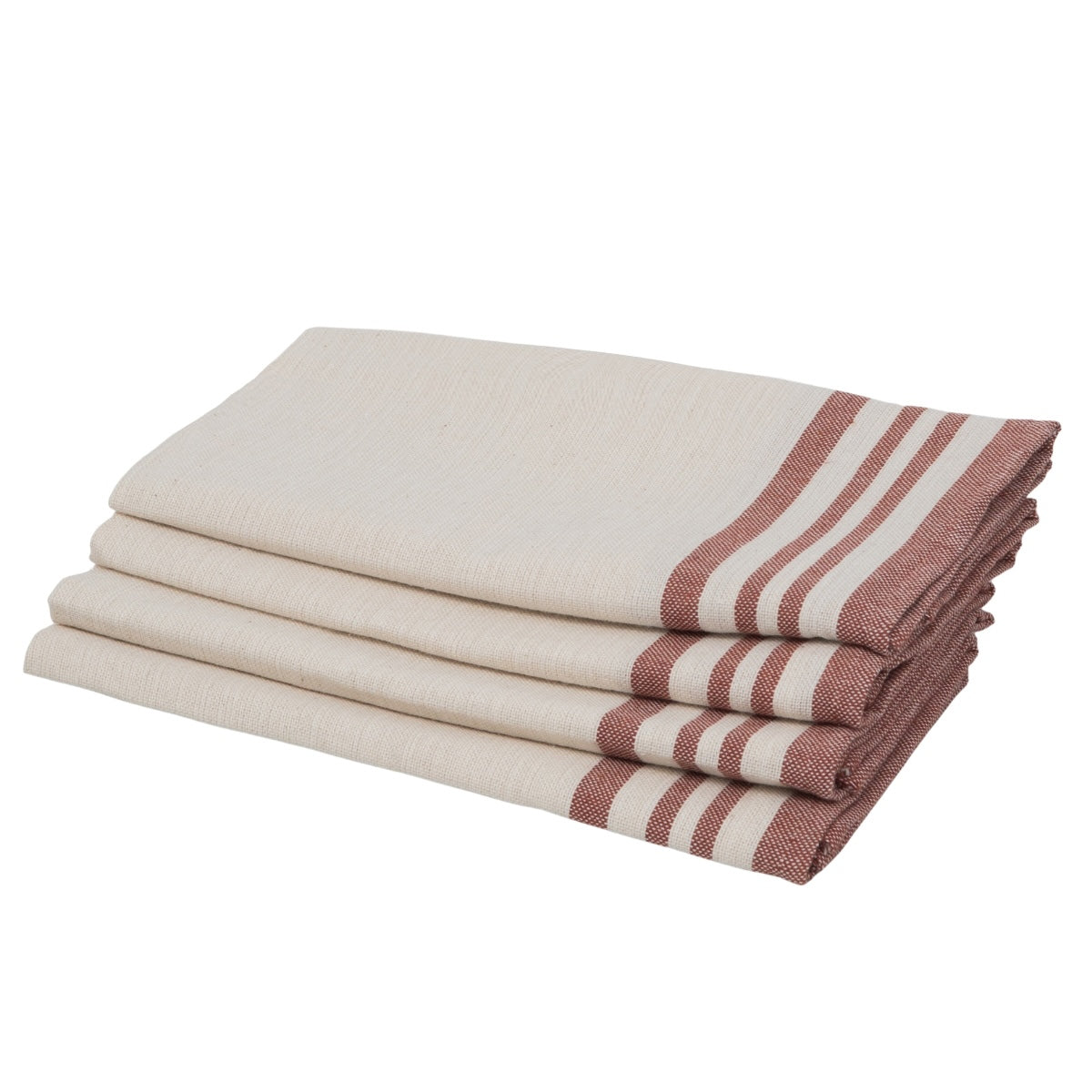 Guetary - Lot De 4 Serviettes De Table - Beige Lin/Rouge Tomette