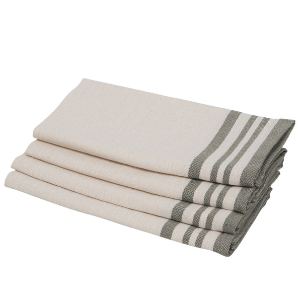 Guetary - Lot De 4 Serviettes De Table - Beige Lin/Vert Olive