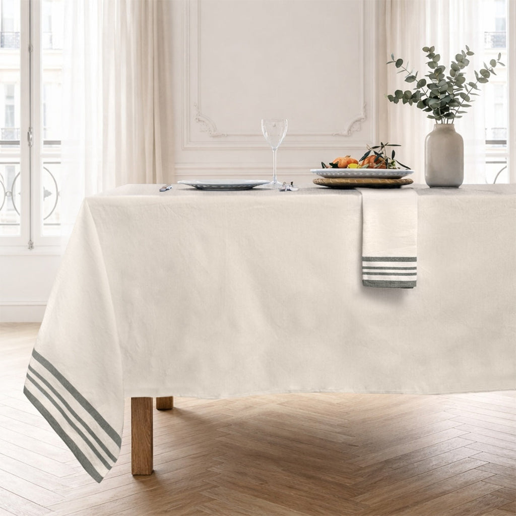 Guetary - Lot De 4 Serviettes De Table - Beige Lin/Vert Olive