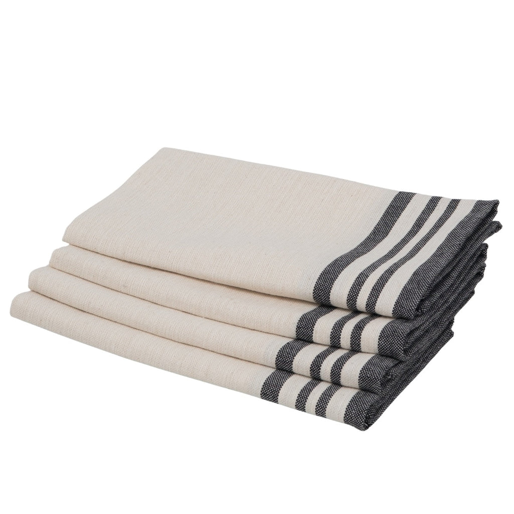 Guetary - Lot De 4 Serviettes De Table - Beige Lin/Noir