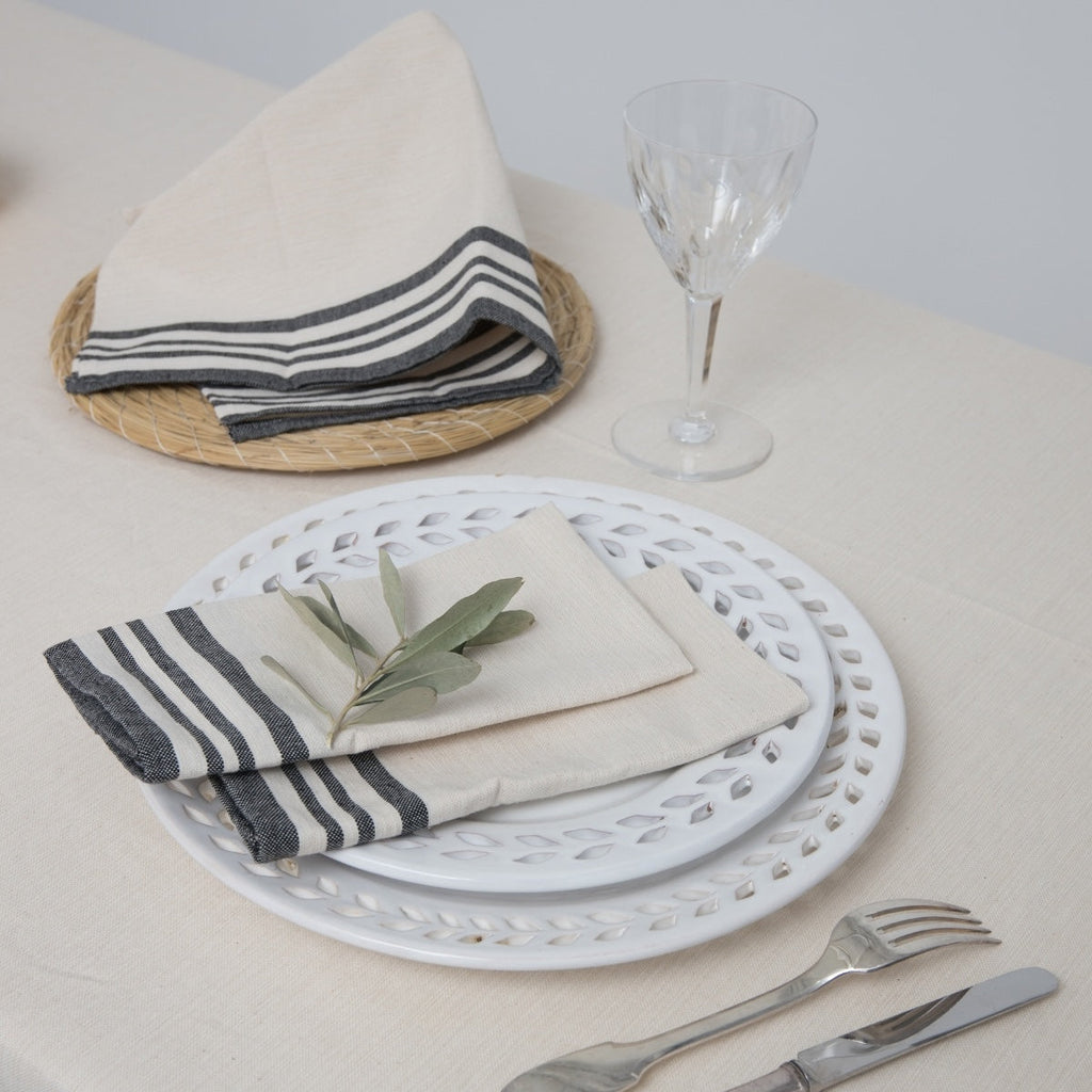 Guetary - Lot De 4 Serviettes De Table - Beige Lin/Noir
