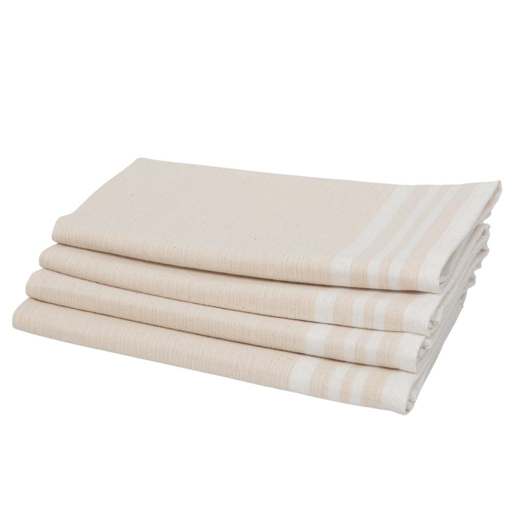 Guetary - Lot De 4 Serviettes De Table - Beige Lin/Blanc