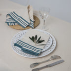 Guetary - Lot De 4 Serviettes De Table - Beige Lin/Bleu Pétrole