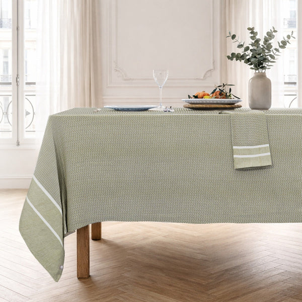 Sienna - Nappe + 4 Serviettes - Vert Olive