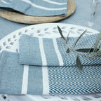 Sienna - Nappe + 8 Serviettes - Bleu Pétrole