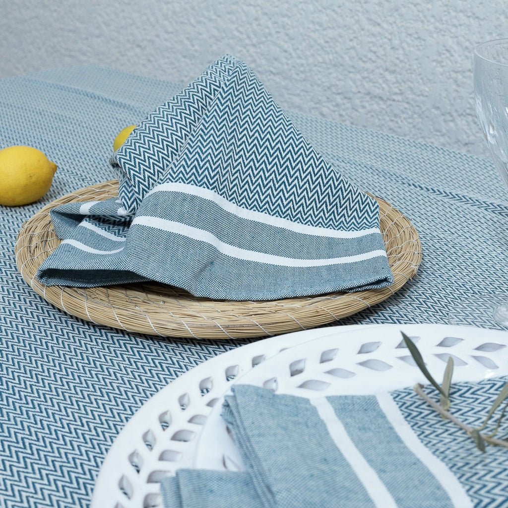 Sienna - Nappe + 8 Serviettes - Bleu Pétrole