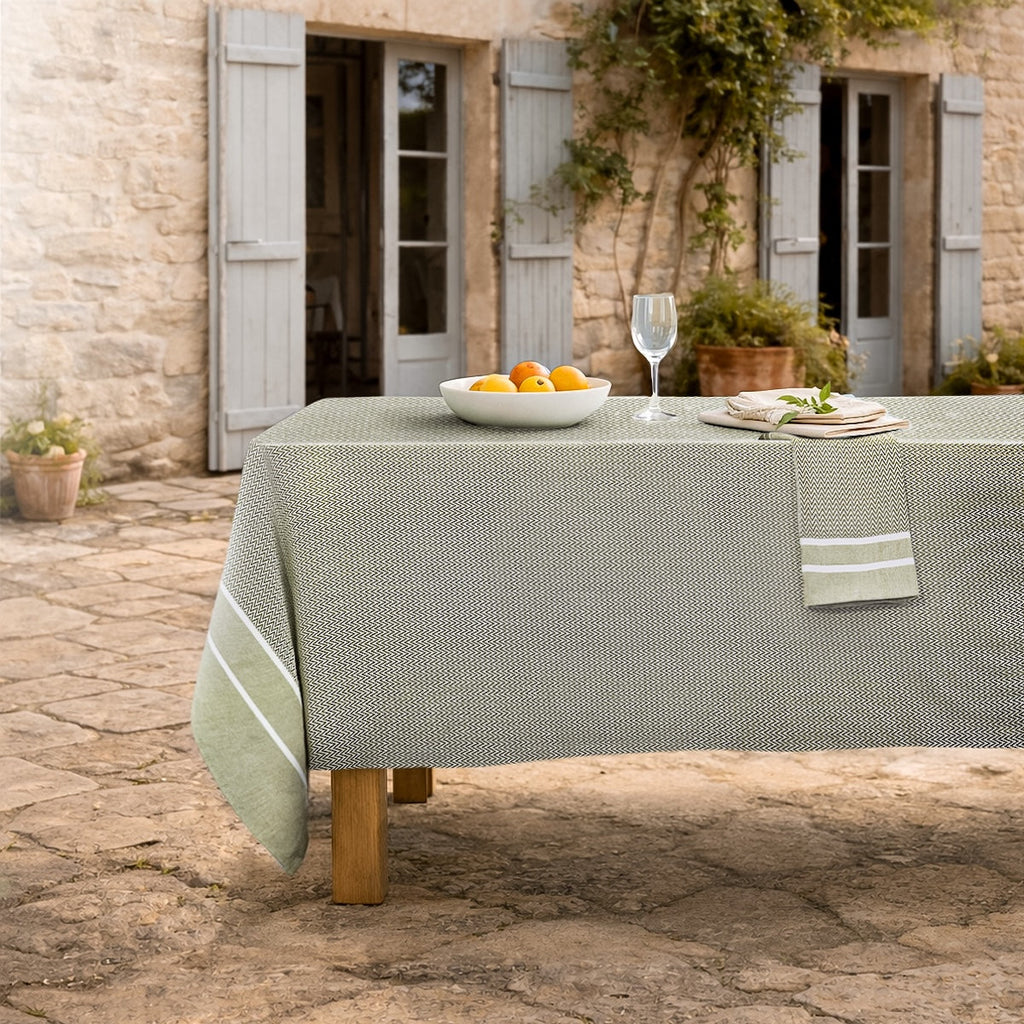 Sienna - Nappe + 8 Serviettes - Vert Olive