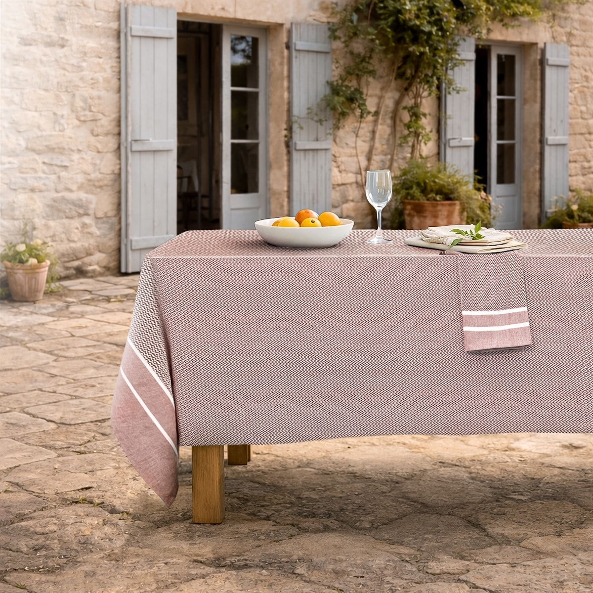 Sienna - Nappe + 8 Serviettes - Rouge Tomette