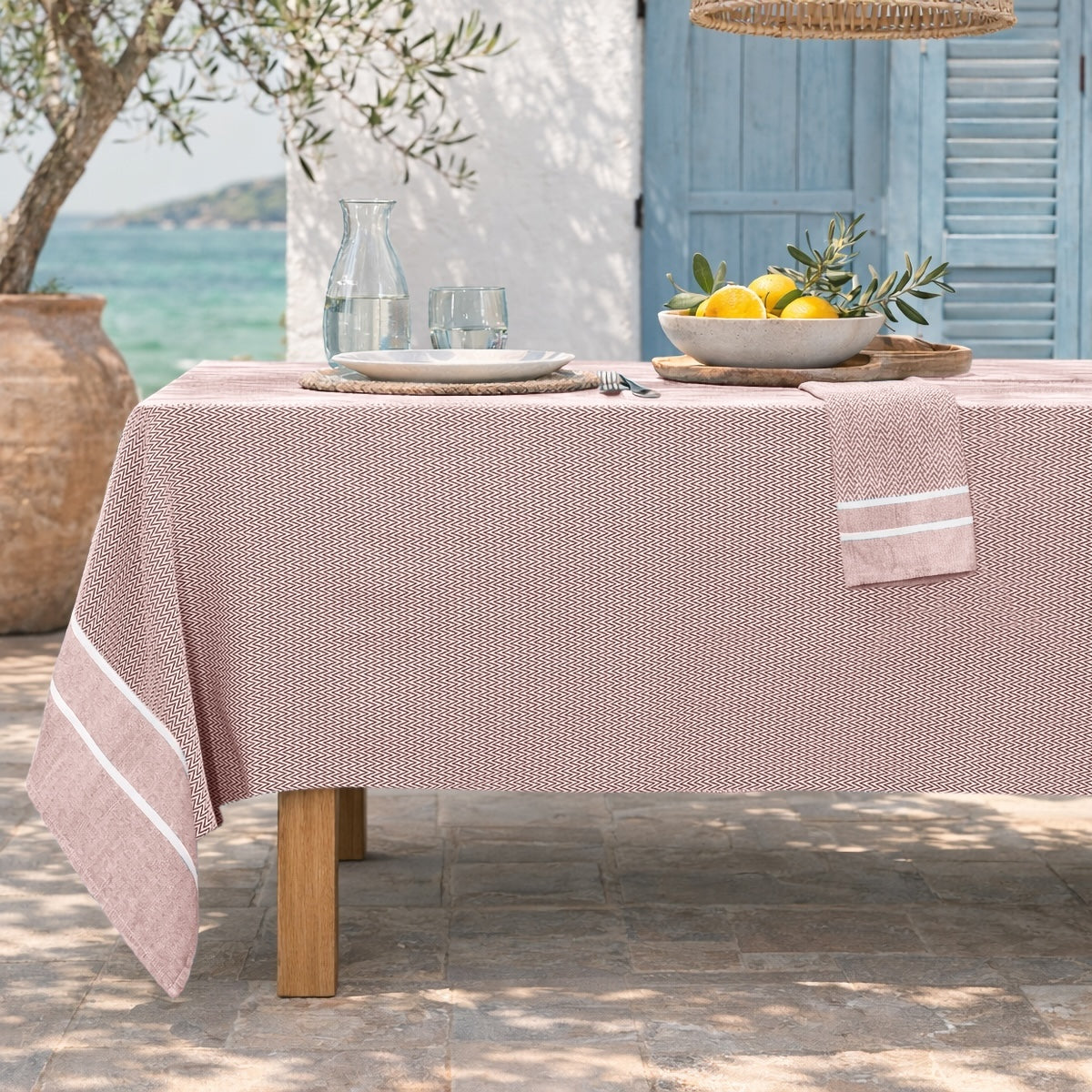 Sienna - Nappe + 8 Serviettes - Rouge Tomette