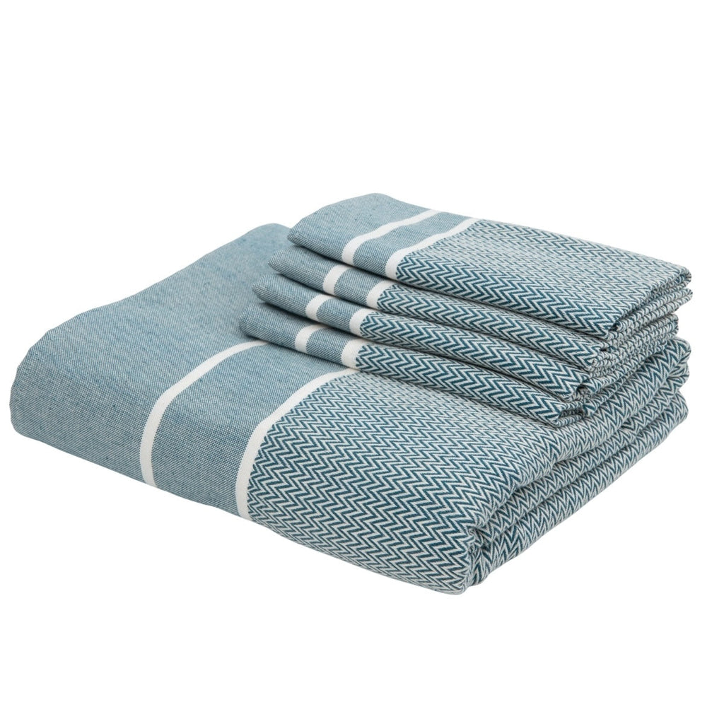 Sienna - Nappe + 8 Serviettes - Bleu Pétrole
