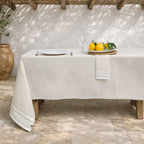 Guetary - Nappe + 8 Serviettes - Beige Lin/Blanc