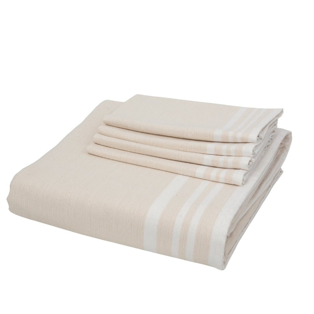 Guetary - Nappe + 8 Serviettes - Beige Lin/Blanc