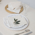 Guetary - Nappe + 8 Serviettes - Beige Lin/Blanc