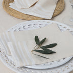 Guetary - Nappe + 8 Serviettes - Beige Lin/Blanc