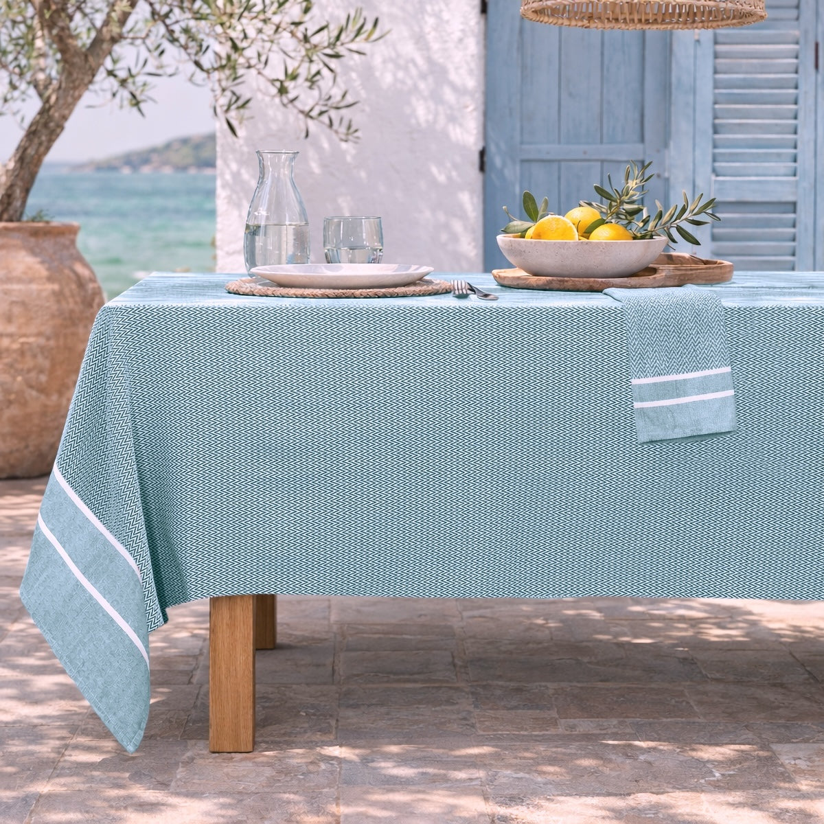 Sienna - Nappe + 10 Serviettes - Bleu Pétrole