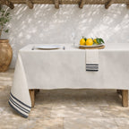 Guetary - Nappe + 8 Serviettes - Beige Lin/Noir