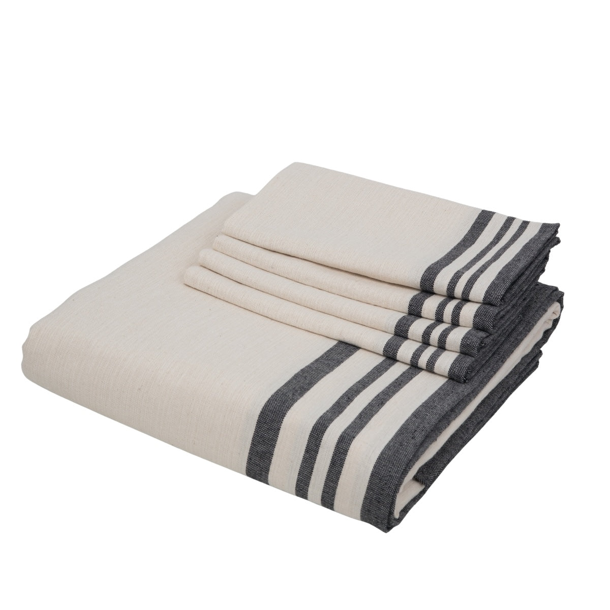 Guetary - Nappe + 8 Serviettes - Beige Lin/Noir