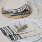 Guetary - Nappe + 8 Serviettes - Beige Lin/Noir