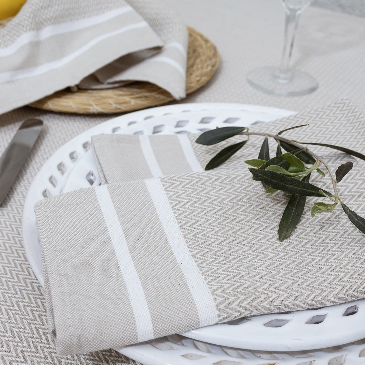 Sienna - Nappe + 10 Serviettes - Beige
