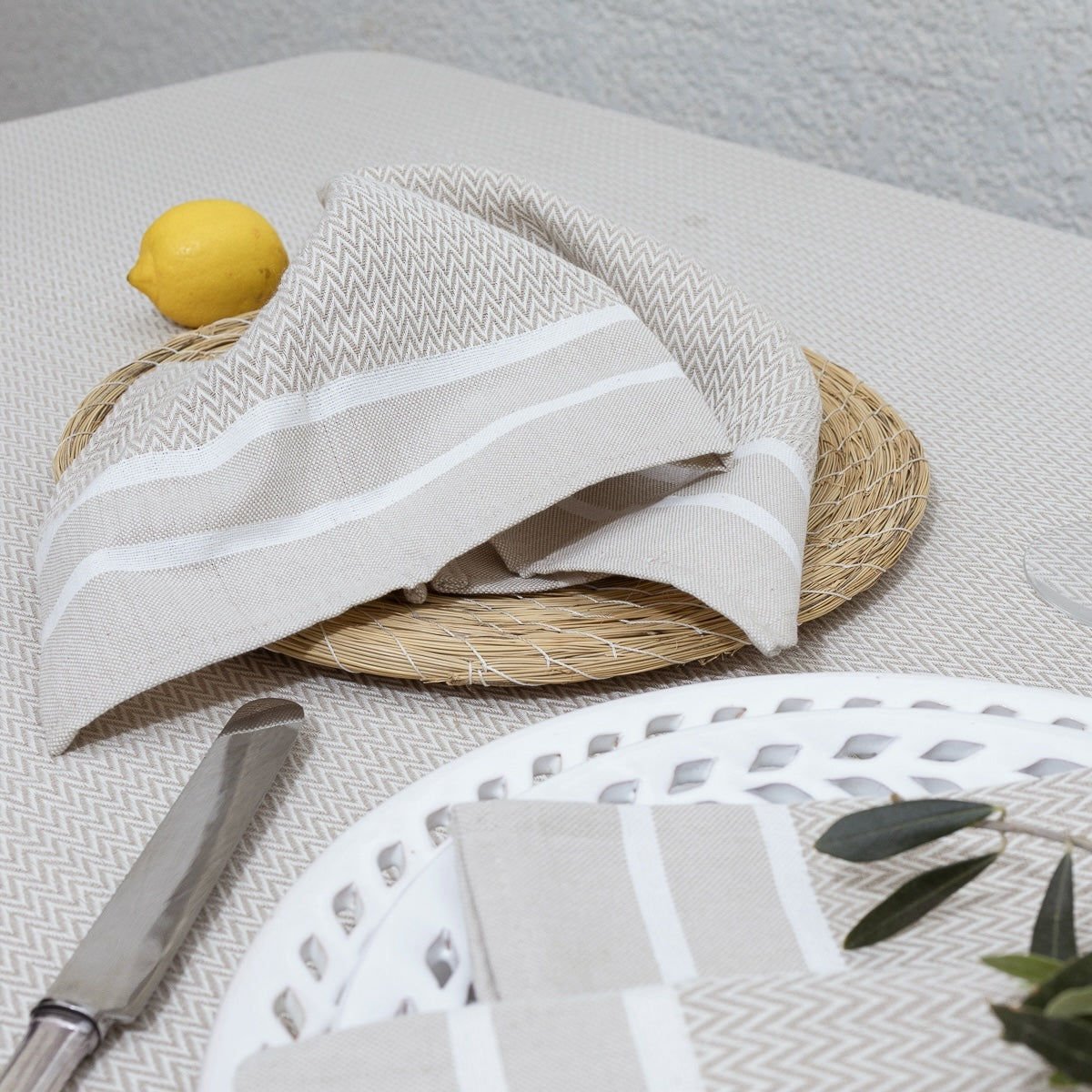 Sienna - Nappe + 10 Serviettes - Beige