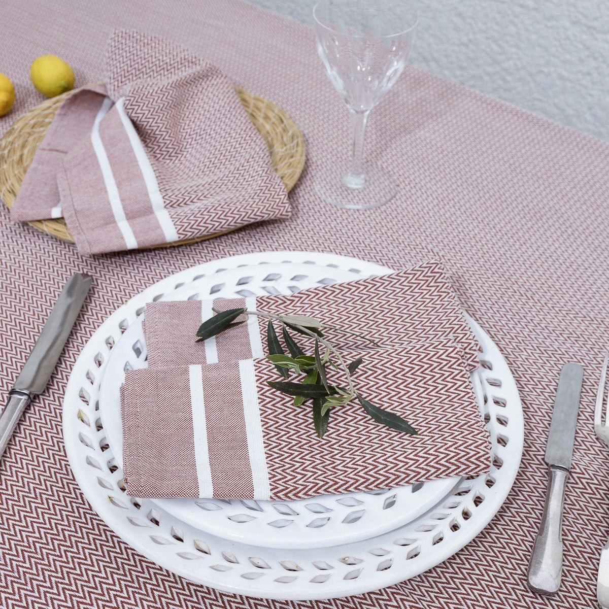 Sienna - Nappe + 10 Serviettes - Rouge Tomette