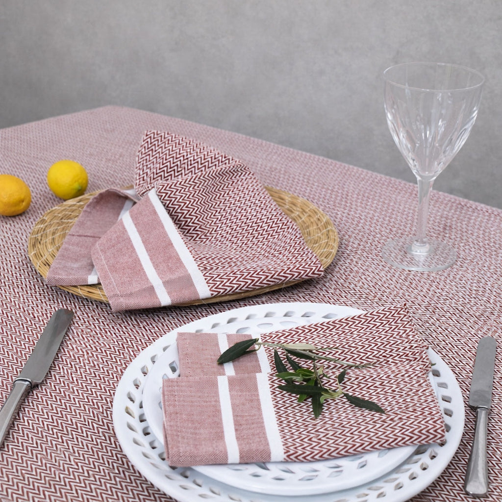 Sienna - Nappe + 10 Serviettes - Rouge Tomette