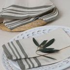 Guetary - Nappe + 10 Serviettes - Beige Lin/Vert Olive
