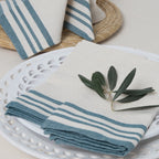 Guetary - Nappe + 10 Serviettes - Beige Lin/Bleu Pétrole