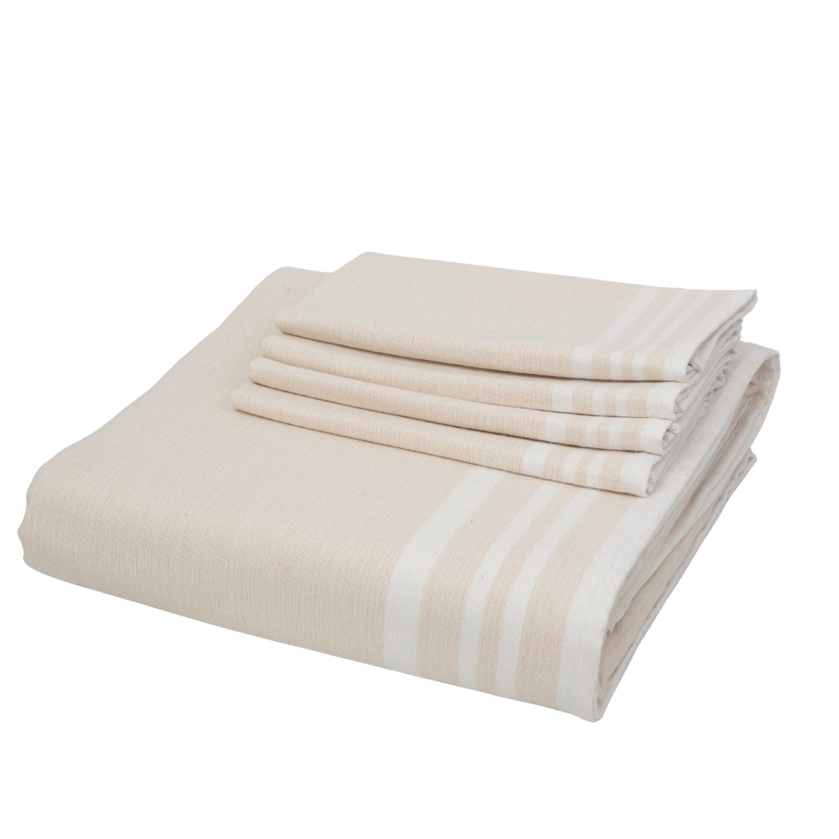 Guetary - Nappe + 10 Serviettes - Beige Lin/Blanc