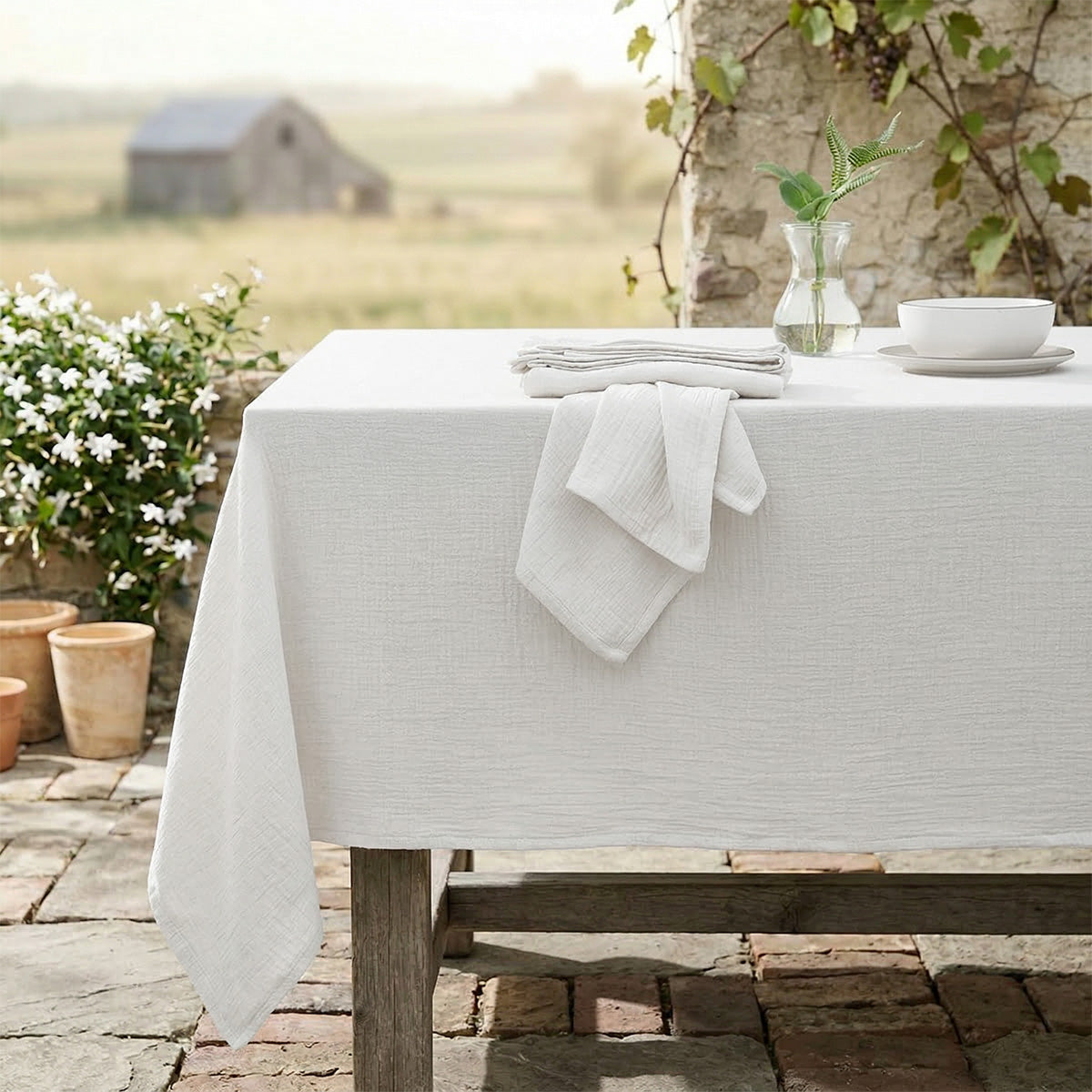 Alma - Nappe + 10 Serviettes - Blanc
