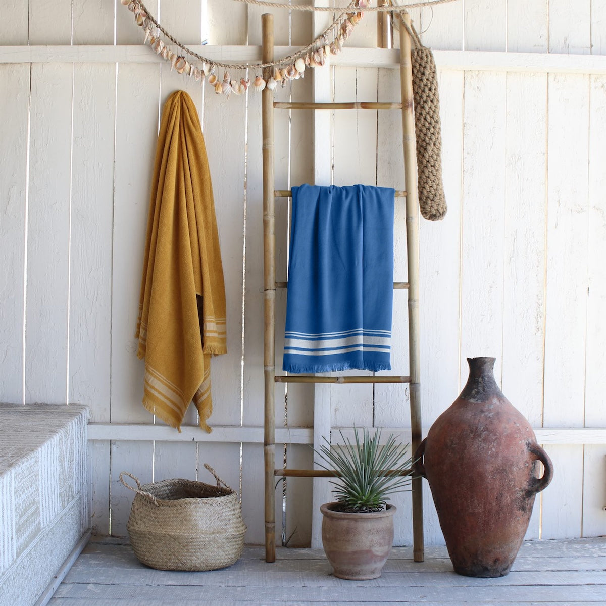 Faro - Fouta Eponge - Bleu Denim/Grège