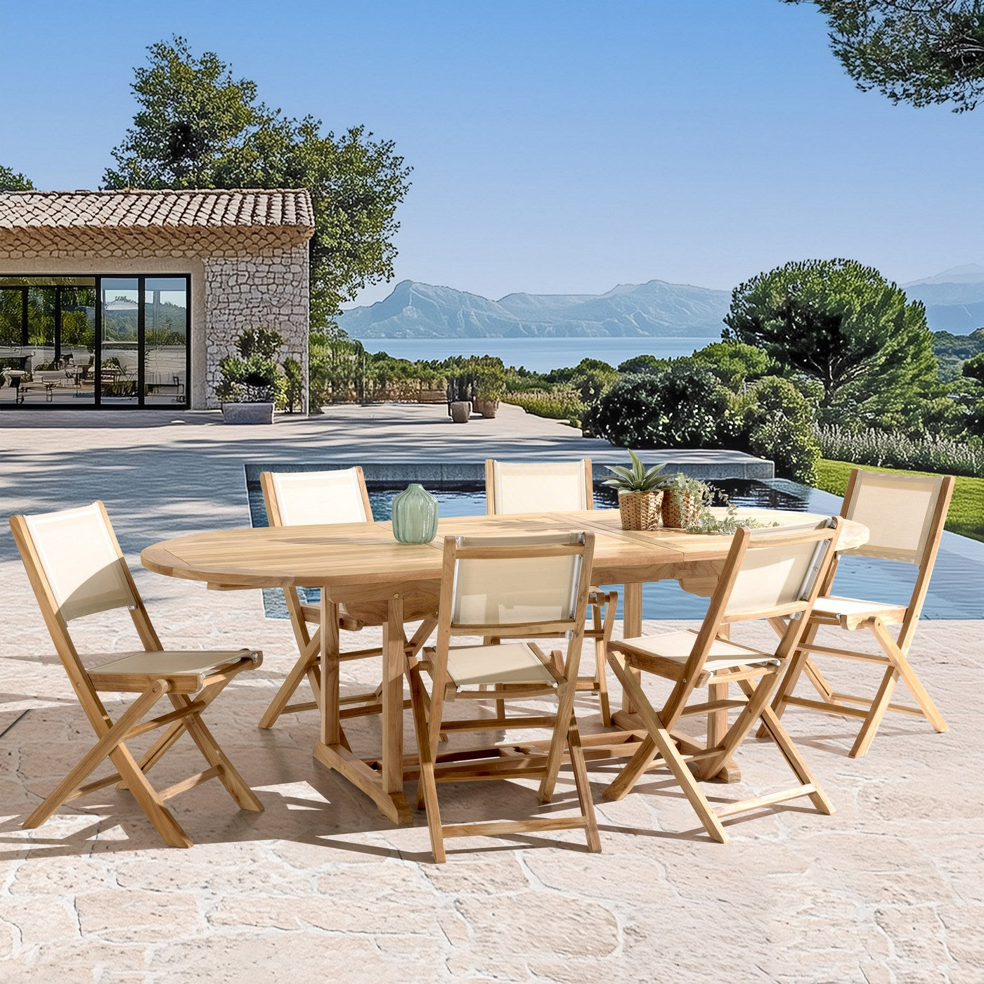 Fun - Salon De Jardin 8/10 Pers - Beige/Marron