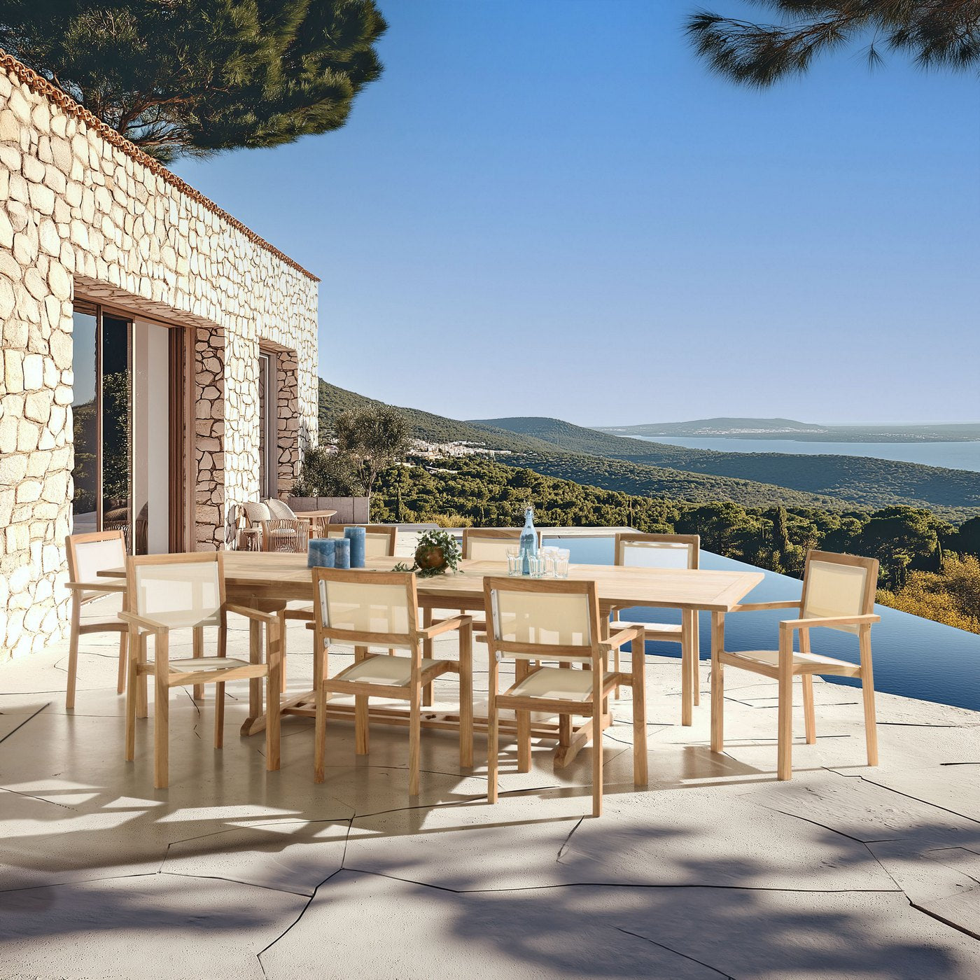 Fun - Salon De Jardin 10/12 Pers - Beige/Marron
