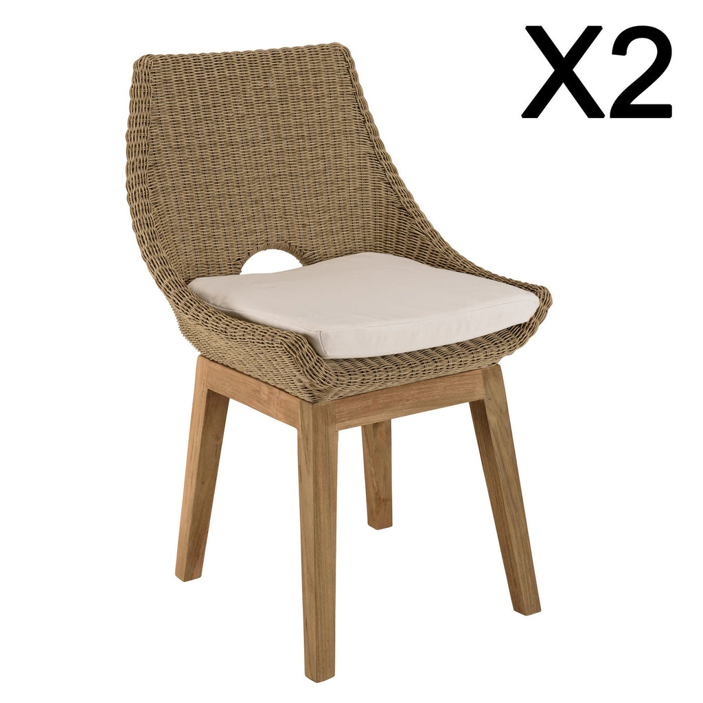 Kally - Lot De 2 Chaises Jardin - Beige/Ecru/Marron