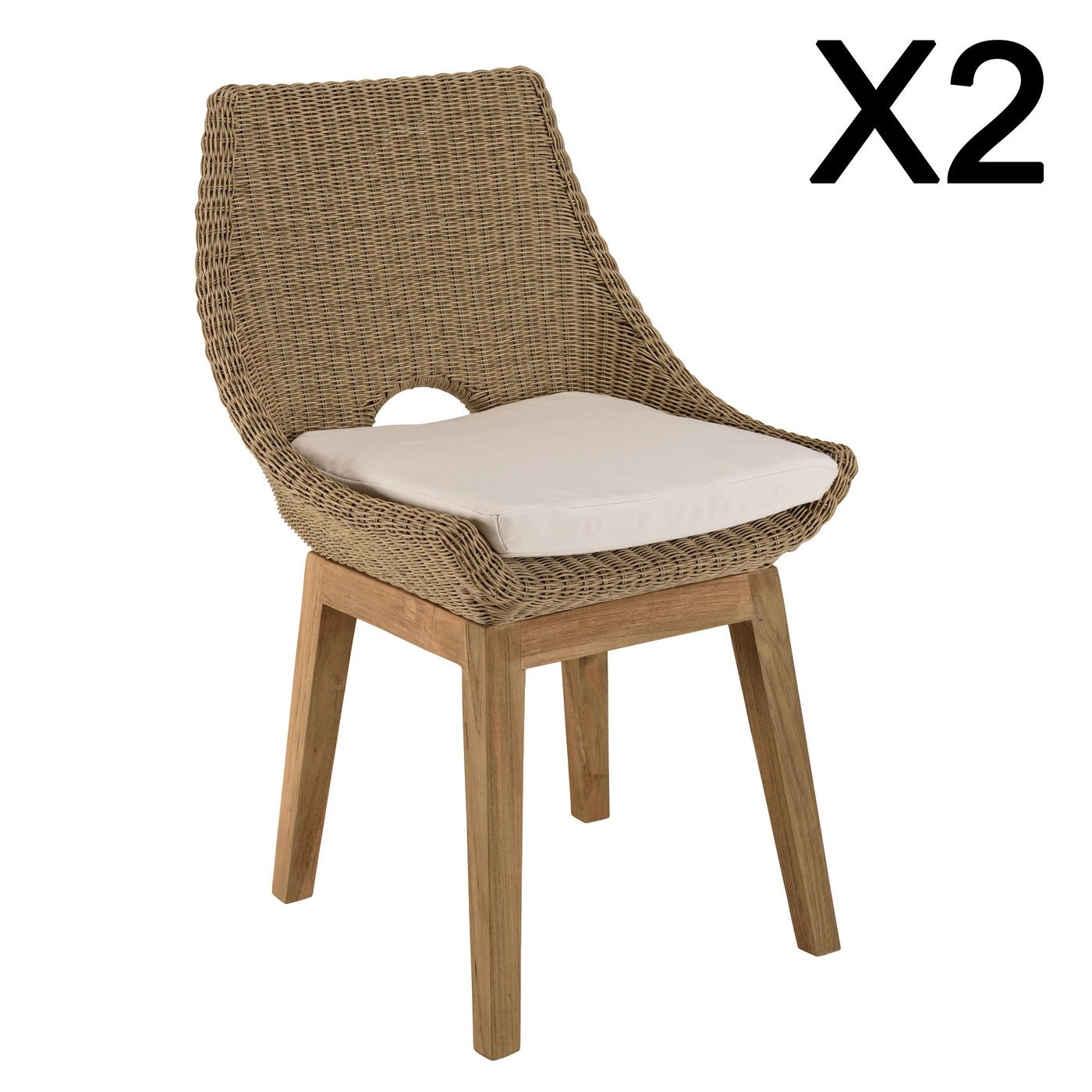 Kally - Lot De 2 Chaises Jardin - Beige/Ecru/Marron