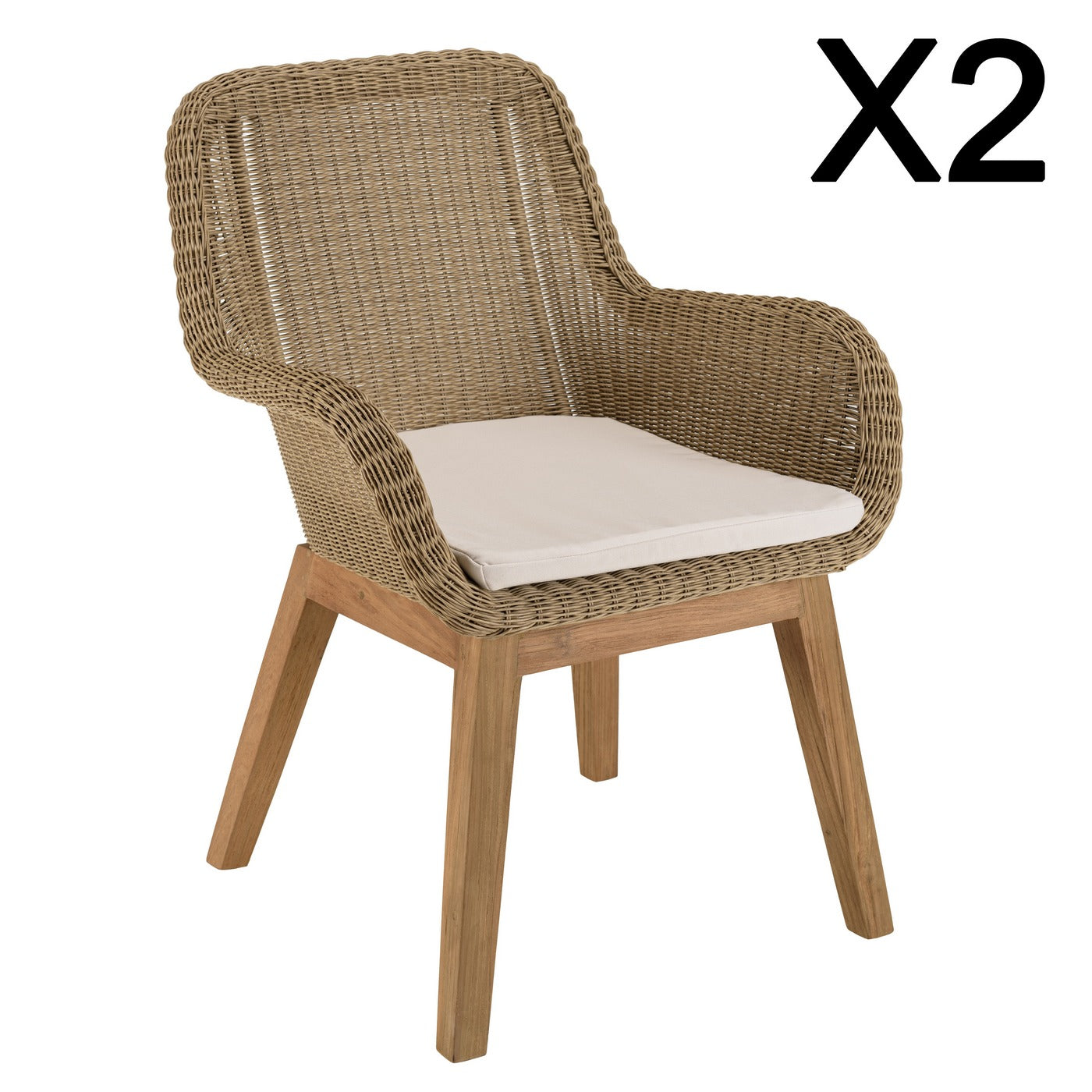 Kally - Lot De 2 Fauteuils Jardin - Beige/Ecru/Marron