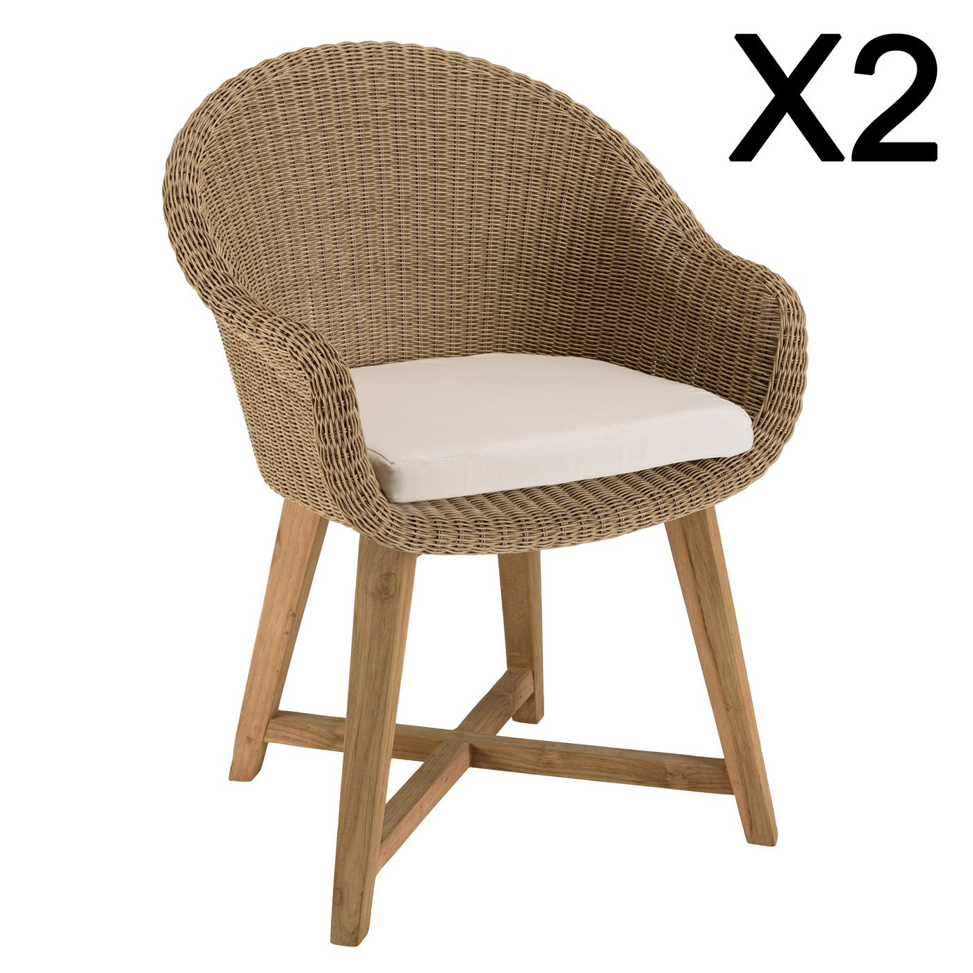 Kally - Lot De 2 Fauteuils Jardin - Beige/Ecru/Marron