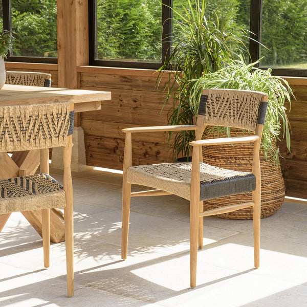 Valeria - Lot De 2 Fauteuils Jardin - Bois Clair/Beige/Noir