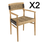 Valeria - Lot De 2 Fauteuils Jardin - Bois Clair/Beige/Noir