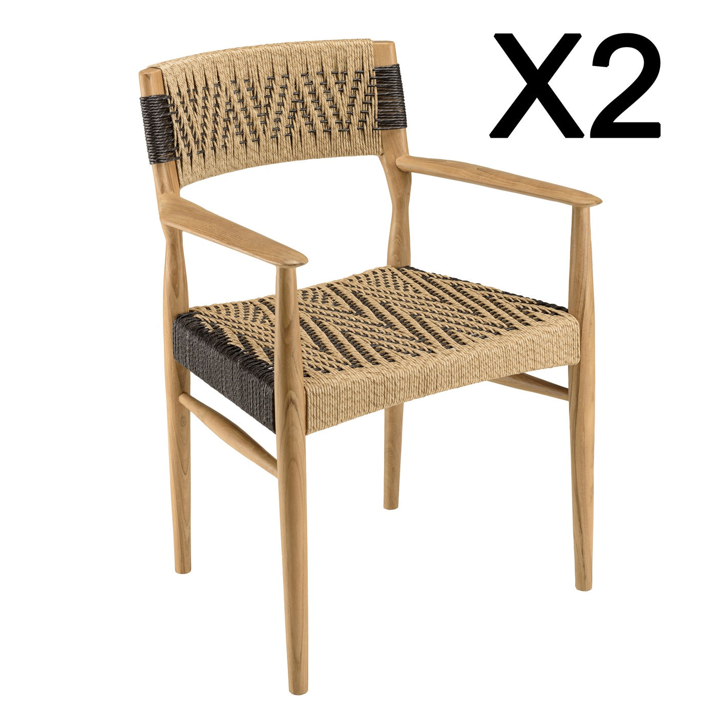 Valeria - Lot De 2 Fauteuils Jardin - Bois Clair/Beige/Noir