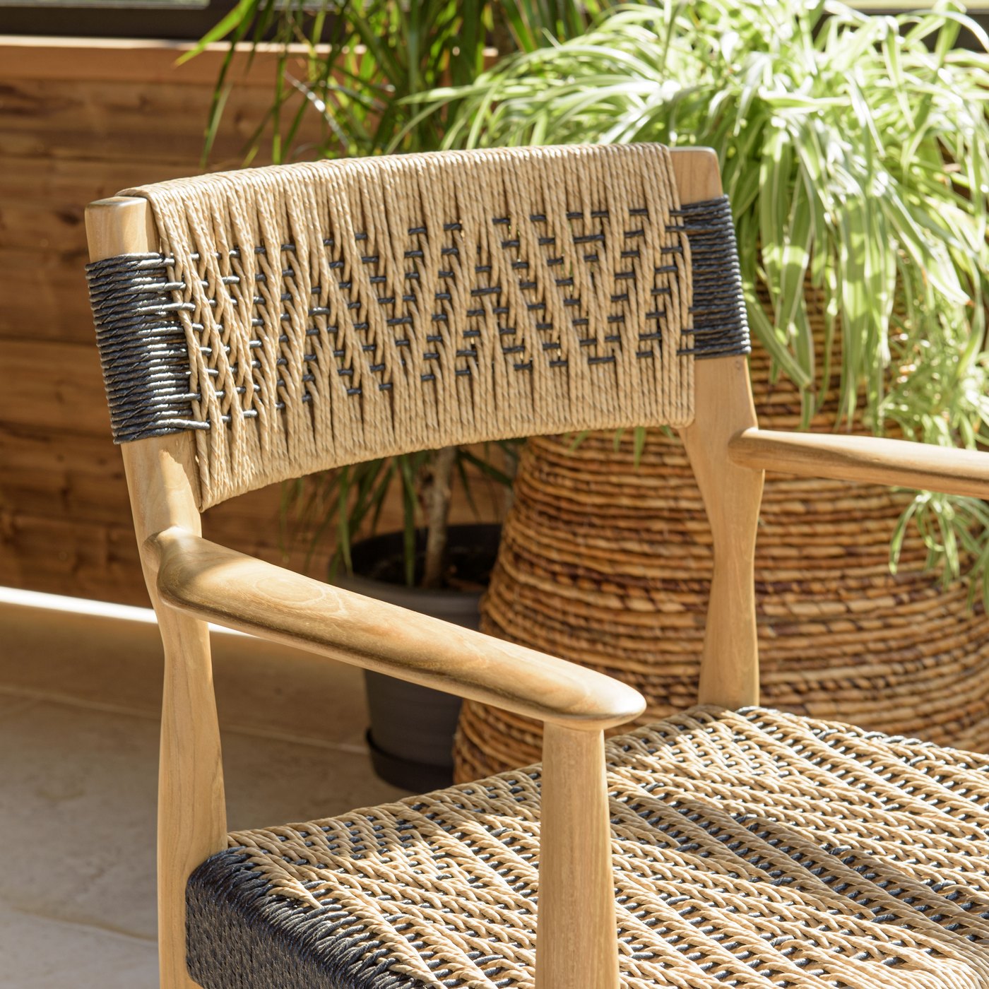Valeria - Lot De 2 Fauteuils Jardin - Bois Clair/Beige/Noir